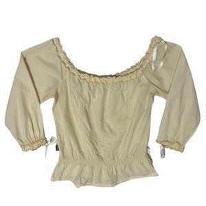 Cream Yellow Pastel Cotton Peasant Top with Satin Ribbon Bows by Moschino Jeans